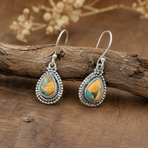 Boucles d'oreilles pendantes en argent sterling 925 pur, turquoise huître, style vintage bohème, faites à la main, bijoux en pierres précieuses, cadeau pour femme, maman - Product Image 4