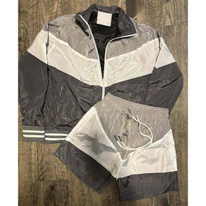 Custom Embroidery 2 Piece Men's Jogger Suits Patchwork Wind Breaker Nylon Zip up Jacket <b>Tracksuit</b> Shorts Set for Men - Product Image 2