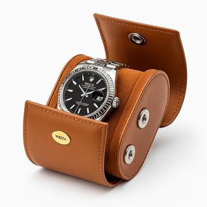 WRIZA Oval Handcrafted Genuine Leather <b>Watch</b> Roll <b>Case</b> | Premium Travel Organizer Eco-Friendly Durable Soft Suede Lining Water - Product Image 1