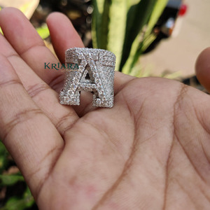 Unisex Moissanite <b>Letter</b> A Cocktail Ring 925 Silver Pave Setting Unisex Luxury Style Jewelry - Product Image 2