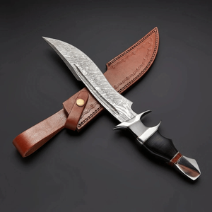 Cuchillo Bowie de Caza de Acero de Damasco Premium con Guardacuchillo, Hecho a Mano, Hoja Fija Personalizada - Product Image 1