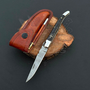 Premium UA Supplies Laguiole Style Damascus Steel Folding Pocket Knife Handmade Traditional French Bull Horn Handle Hunting - Product Image 1