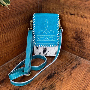 Nouveau point de botte Turquoise daim cuir téléphone pochette sac Western crédit porte-carte téléphone transporteur femmes bandoulière téléphone portable sacs - Product Image 4