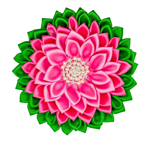 Broche de Flor de Seda Rosa y Verde con Centro de Perlas y Diamantes de Imitación, Elegante Pin de Solapa, Accesorio de Moda para Mujer - Product Image 5