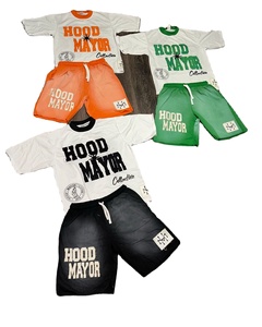 Conjunto de camisa y pantalones cortos de 2 piezas de verano con logotipo impreso personalizado, chándal lavado con ácido, conjunto de camisetas gráficas y pantalones cortos de dos piezas para hombre - Product Image 1