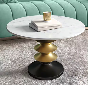 Table basse ronde de style tambour avec finition en mosaïque géométrique grise et blanche, disponible à prix de gros. - Product Image 6