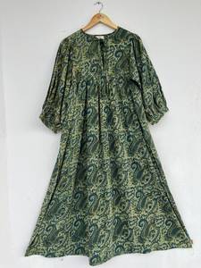 Bohemian Rayon Printed Maxi Dress Women Attractive V-Neck Long Sleeves Woven Button Beach Holiday Casual Outing Midi Length - Product Image 6