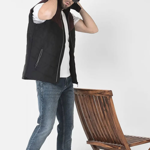 Men's Hooded Quilted Vest Color Blocking Windproof Zip Up Winter Jacket Sleeveless Warm Outdoor Waistcoat - Product Image 6