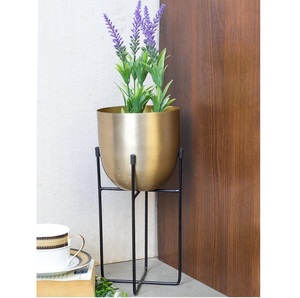 Maceta de Metal con Acabado Antiguo en Cobre con Soporte Negro para Balcón y Jardín, Macetas Redondas Decorativas para Plantas y Flores - Product Image 6