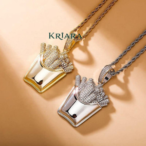Pendentif frites en argent 925 avec pierres de moissanite, charme sur le thème du hip-hop pour un usage quotidien, bijoux. - Product Image 5