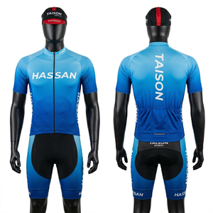 Tenue de cyclisme pour hommes, 180 GSM, polyester et élasthanne, respirante, design à panneaux dégradés bleus, impression par sublimation, logo personnalisé, ensemble - Product Image 2