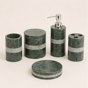 Green Marble Bathroom Accessory Set Handcrafted Natural Stone Soap Dispenser <b>Toothbrush</b> <b>Holder</b> and Vanity Canister for Hotel - Product Image 5