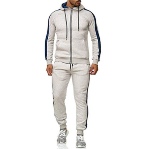 Conjunto Deportivo de Poliéster/Algodón para Hombre, Diseño 2 en 1 con Rayas Gris Azulado, Sudadera con Capucha y Cremallera de Manga Larga - Product Image 1