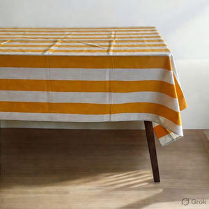 Mantel a Rayas, Amarillo y Blanco, Rectangular, Cubierta de Mesa de Algodón para Comedor - Product Image 3