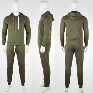 Ensemble de survêtement pour homme vert olive et blanc avec veste à capuche zippée et pantalon de jogging à revers, tenue de sport décontractée - Product Image 6