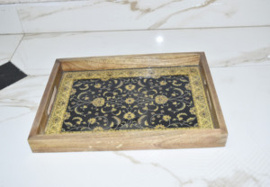 Wholesale Customized Mango Wood With Handle MDF Base and Enamel Wooden Serving Tray for <b>Breakfast</b> Restaurant & Hotel Supplies - Product Image 2