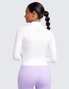 Camiseta Deportiva Blanca para Mujer, Manga Larga, Cuello Alto con Cierre, Cuello en V, Transpirable, Spandex/Poliéster, Color Sólido, Corte Ajustado - Product Image 6