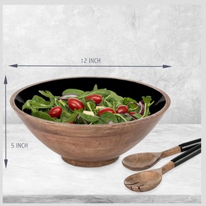 Juego de Tazones para Ensalada de Madera de Mango Natural Quemada de 12 Pulgadas con Cuchara, Tazón para Servir, Vajilla Personalizada para Cocina y Comedor, para Frutas, Bocadillos o Postres - Product Image 3