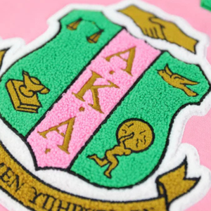 Sudadera con Capucha Bicolor AKA Rosa y Verde con Letras Griegas Bordadas para Mujer, Chaqueta Casual de Forro Polar - Product Image 6