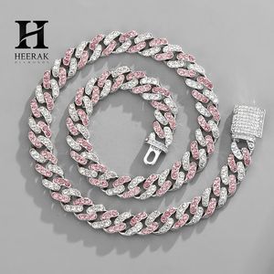 Cadena Cubana Miami Personalizada con Incrustaciones de Diamantes de Imitación en Rosa y Blanco - Joyería de Lujo para Hombre/Unisex - Product Image 1