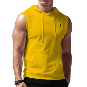 Vêtements de sport actifs pour hommes, sweat à capuche sans manches en coton mélangé, léger et avec poche avant - Product Image 6