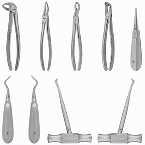 Kit de 9 Piezas para Extracción Dental Manual y Cirugía Oral, Elevadores y Pinzas de Acero Inoxidable de Grado Alemán, Autoclavables y Plegables - Product Image 1