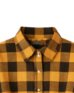 Chemise Courte Femme Personnalisée à Carreaux Buffalo Noir Moutarde, Taille à Cordon, Manches Longues, Boutonnée, Décontractée, Fabricant OEM de Vêtements - Product Image 2