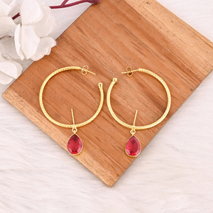 Stylish Pink Tourmaline Hydro Hoop Earrings Gold Plated Handmade Brass Jewelry with Bezel <b>Set</b> Shilpi Impex Brand for Women - Product Image 2