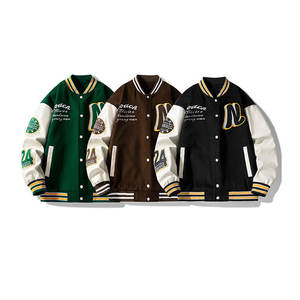 แจ็คเก็ตหนังบอมเบอร์คุณภาพสูงสำหรับผู้ชาย แจ็คเก็ตเลตเตอร์แมนแบบครอปท็อป แขนยาว ไซส์ใหญ่ แจ็คเก็ตเบสบอลแบบวาร์ซิตี้ - Product Image 5