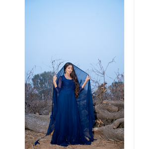 Ensemble Anarkali bleu à paillettes en tissu mousseline, tenue de soirée ethnique pour femmes, idéal pour les mariages et les fêtes - Product Image 4