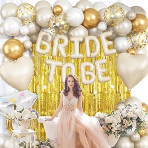 Decorazioni per Addio al Nubilato Color Oro Crema, Palloncini in Mylar a Forma di Lettere per Sposa, Palloncini a Forma di Anello con Diamante in Oro Bianco per Matrimoni - Product Image 2