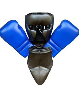 Ensemble d'équipement de sparring en cuir de qualité supérieure à prix abordable avec logo personnalisé disponible : Gants de boxe, casque de protection et protège-génitale - Product Image 1