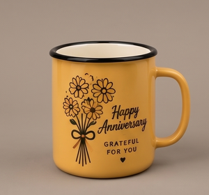 Daisy Bouquet Print Iron Enamel <b>Mug</b> Romantic Celebration Quote <b>Yellow</b> Metal Coffee Cup Factory Direct Wholesale Partner Market - Product Image 5