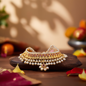 Laxmi Kasumala Gold Plated Pearl Bridal Jewelry Set - Product Image 3
