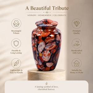 Handcrafted Red Agate Pattern Cremation Urn for Human Ashes - Elegant Metal <b>Memorial</b> Funeral Keepsake with <b>Stone</b> Jasper Design - Product Image 3