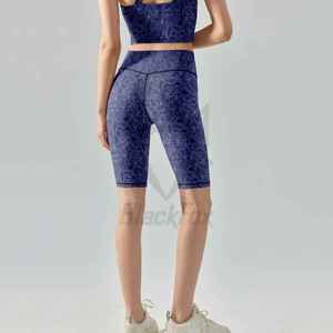 Shorts de sport moulants taille haute à imprimé floral pour femme, avec ceinture élastique et design respirant, technique de teinture unie - Product Image 4