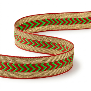 Neelkamal Industries - Cinta de encaje jacquard Chevron roja y verde de 25 mm con bordes metálicos dorados para lazos, saris, lehengas y manualidades - Product Image 1