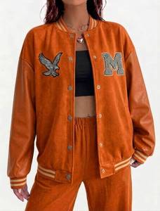 Wholesale <b>Womens</b> Varsity Jacket Oversized Streetwear Cotton <b>Fleece</b> Custom Patches for Retail Brands Bulk - Product Image 4