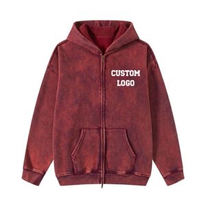 เสื้อฮู้ดซิปแบบหนา ซักย้อมสีเอซิดวินเทจ ทรงปกติ ผ้าฝ้าย 100% รับทำโลโก้แบบ DTG DTF พิมพ์ลาย ปัก  OEM ODM สำหรับฤดูหนาว - Product Image 1