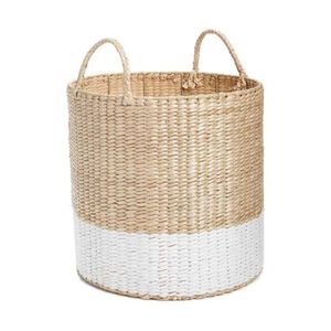 Cesta de mimbre tejida a mano con asas, base blanca, moderna y minimalista, para almacenamiento en el hogar, sala de estar o decoración de cuarto infantil. - Product Image 1
