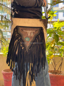 Bolso bandolera de cuero con flecos hechos a mano, bolso de cuero de vaca occidental, bolso de transporte oculto, bolso de herramientas con calavera de toro - Product Image 3
