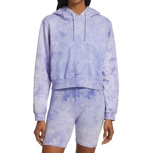 Custom Women Cropped Hoodie Purple <b>Cloud</b> Watercolor Tie Dye Cotton French Terry Pullover Sweatshirt Crop Pastel OEM Wholesale - Product Image 1