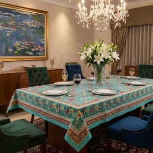 Flower Blossom Jade Gud Hand Block Printed Cotton <b>Tablecloth</b> 180x270cm Handmade Luxury Eco-friendly Designer Premium Dining Home - Product Image 2