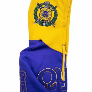 Nueva Hermandad Omega |   Psi |   Sudadera con capucha Divine Nine de algodón y forro polar, con bordados sólidos de Phi, morada, informal, con parte inferior a rayas - Product Image 5