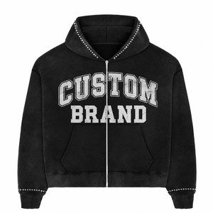 Découvrez le sweat à capuche zippé surdimensionné respirant à impression par transfert thermique personnalisée IMPEX 2026, effet délavé, en coton lourd 100 %, 400 GSM - Product Image 1