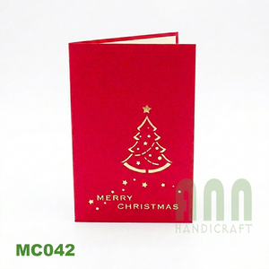 ANN HANDICRAFT MC042 Handmade Vietnam 3D Pop-up Christmas Tree Card Custom Laser Cut 4-color <b>Paper</b> Invitations Holidays - Product Image 4