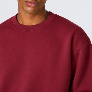 Sudadera de cuello redondo para hombre, color borgoña, corte holgado, de algodón, estilo casual, manga regular, transpirable, 240g, color liso, para invierno - Product Image 3