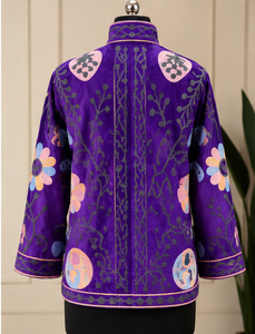 Couture Flower Purple Breathable Lightweight Suzani <b>Coat</b> <b>Womens</b> Grey Dot Embroidered All Season Handstitched Bulk Wholesale Wear - Product Image 5