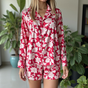 Radiant Reverie of Petal Mirage y Eternal Comfort Camisa de manga larga con pantalones cortos elásticos - Product Image 1