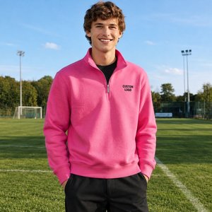 Premium Custom Men's Quarter Zip Pullover <b>White</b> <b>Sweatshirt</b> Lightweight Long Sleeve Casual Urban Fashion Apparel - Product Image 5
